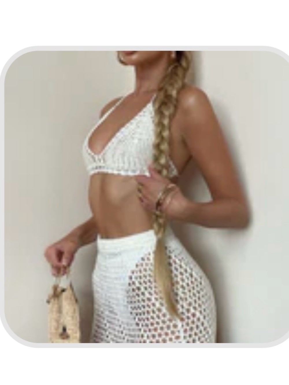 White Crochet Bikini Top & Skirt Set